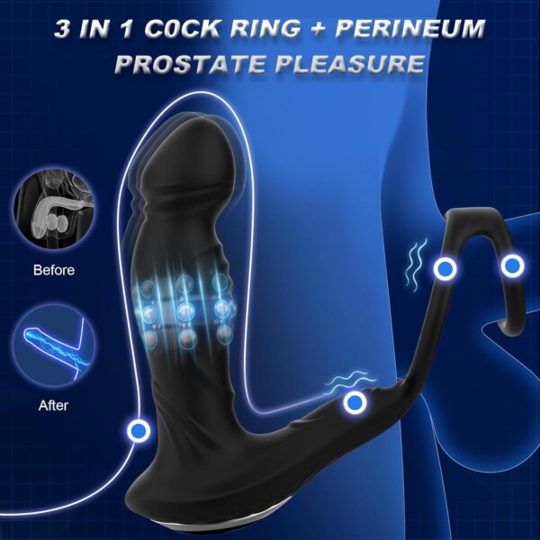 Tickt Waggling Vibrating & Pulling Prostate Massager 3 IN 1 COCK RING+ PERINEUM PROSTATE PLEASURE