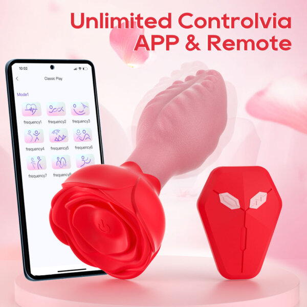 Tickt Rose Butt Plug Controlled both by App and Wireless Remote Control